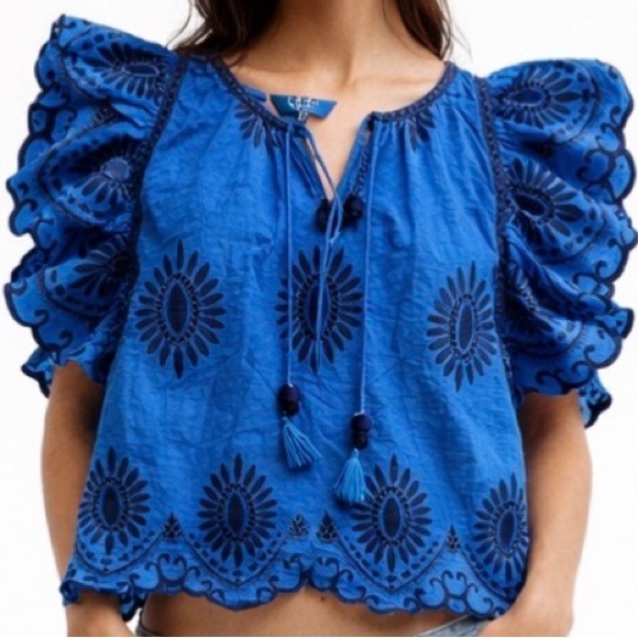 Sea Tops - Sea New York Blue Embroidered Blue Blouse size 2